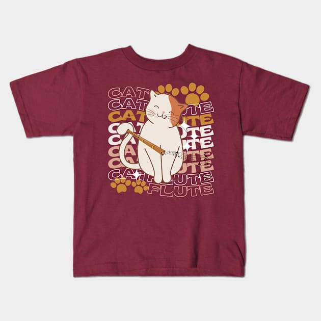 Cat Flute Kids T-Shirt by CollectionOS